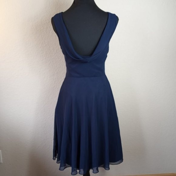 Dessy Collection, Vivian Diamond Blue Backless A Line Dress XS - Picture 1 of 16